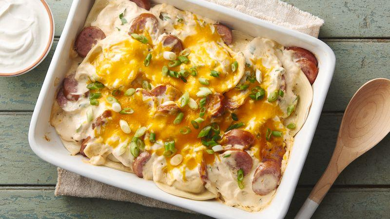 Ham and Cheddar Pierogi Bake