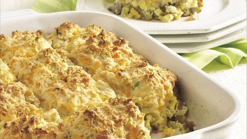 Sausage & Apple Cheddar Biscuit Bake